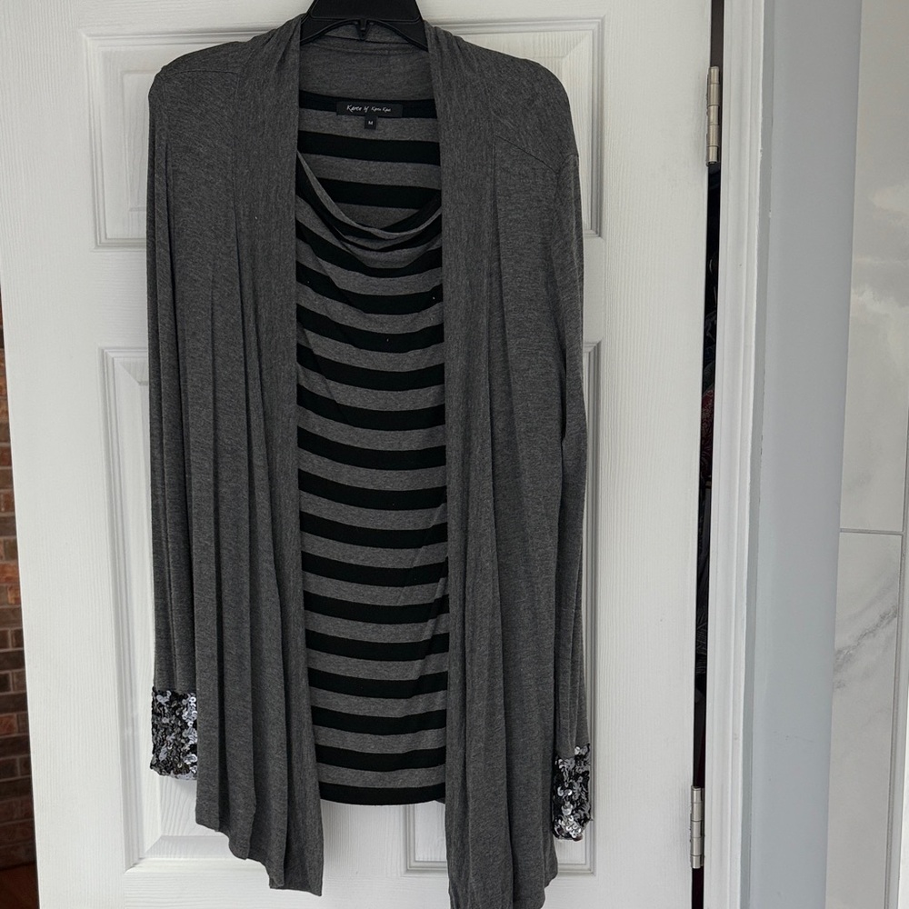 Karen Kane Gray and Black Striped Cardigan